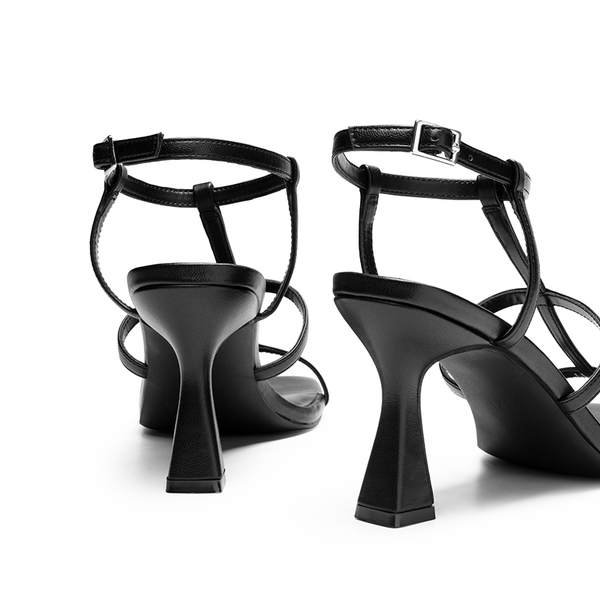 T-strap Square Toe Heel Sandals - BLACK - 5